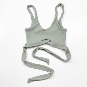 Love Tree sage green ribbed wrap cropped top